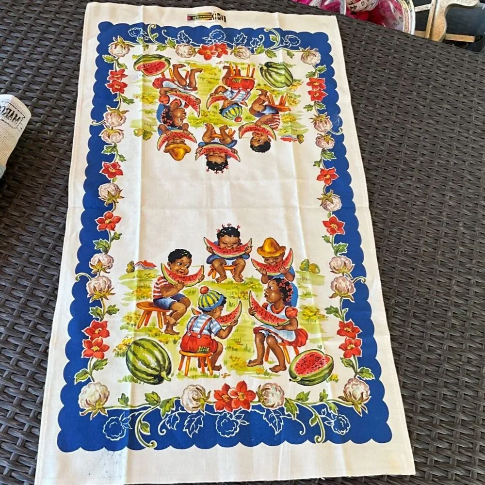 Vintage Black Americana Tea Towel Historical Collectible Cotton Kitchen Linen